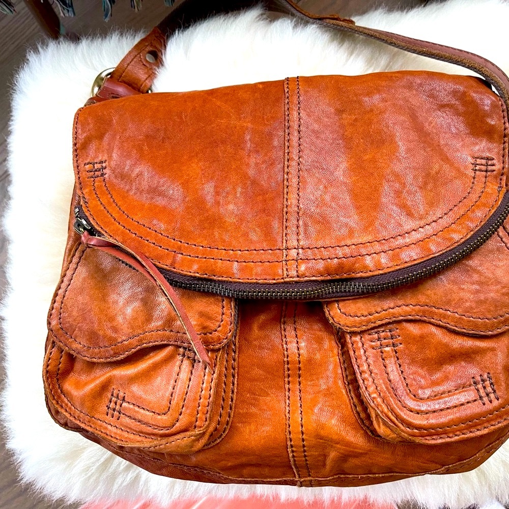 LUCKY Brand Vintage Inspired Distressed Leather Stash Flap Hobo Shoulder Bag